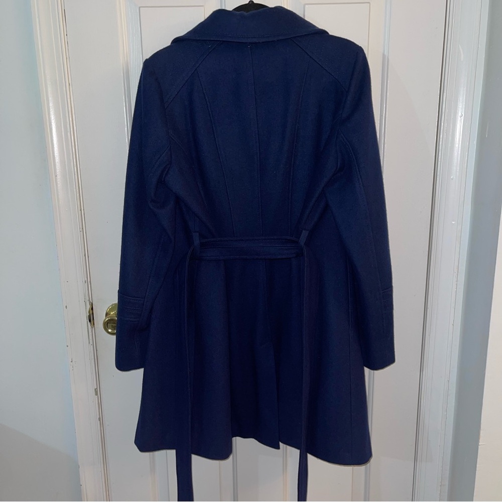 Michael Kors MK Shappire Blue Hooded Wool Belted Tie Waist Pea Coat - Picture 4 of 12